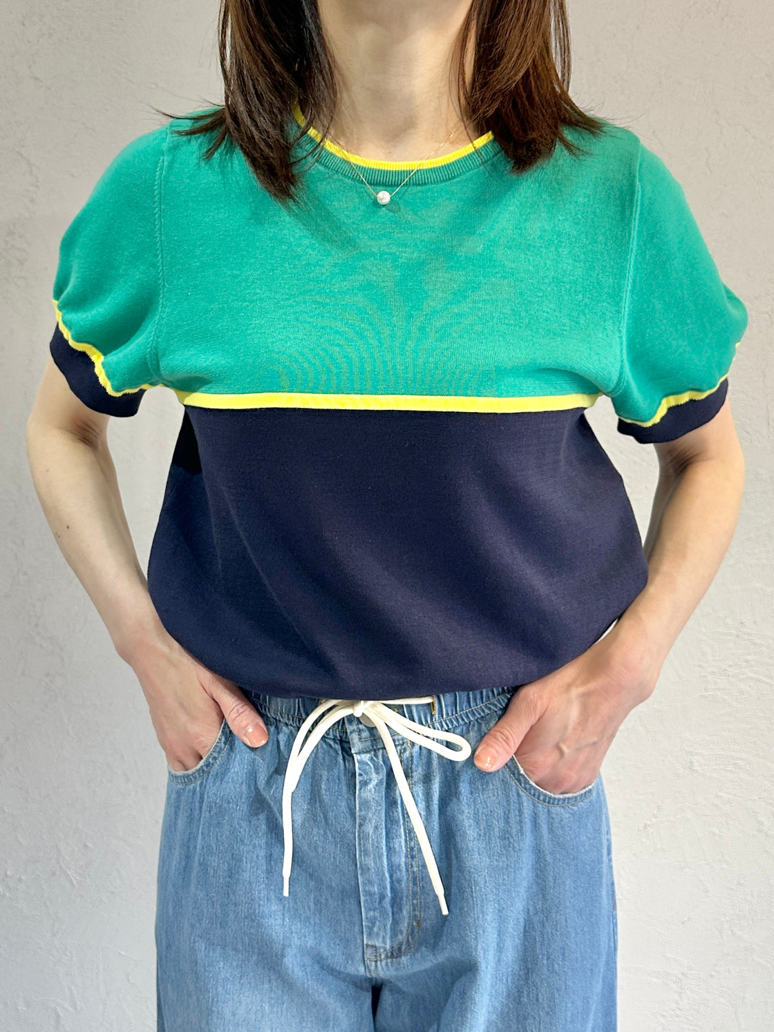 ツートン半袖ニット