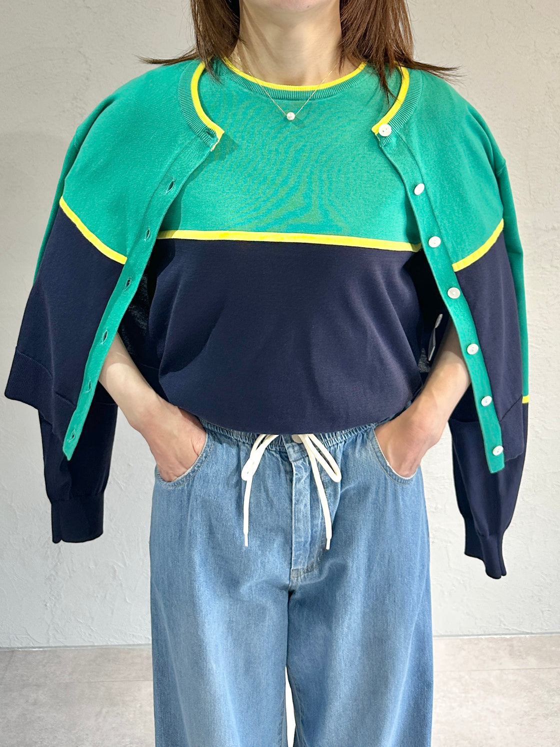 ツートン半袖ニット